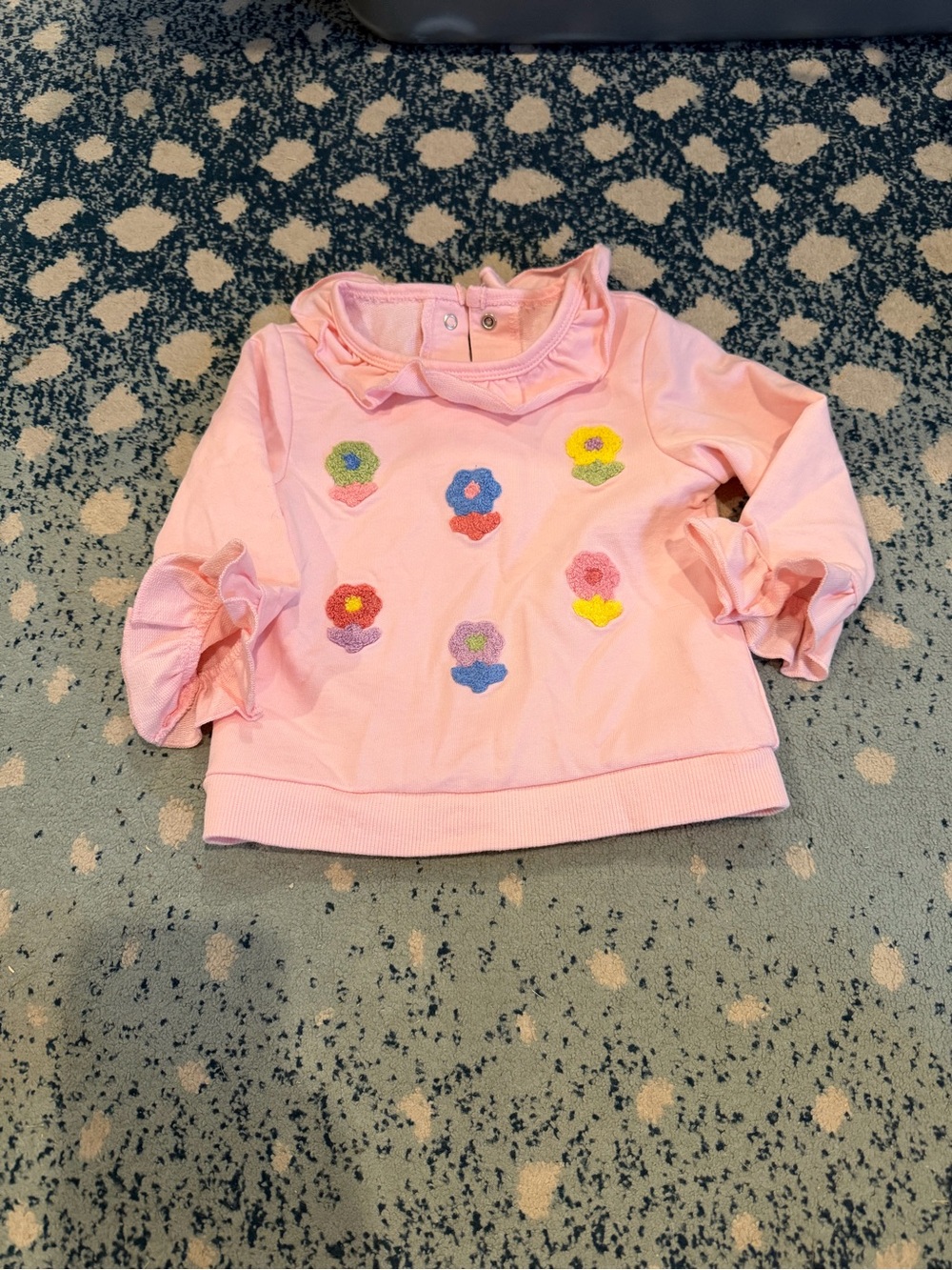 Little Me Pink Floral Appliqué Ruffle Top